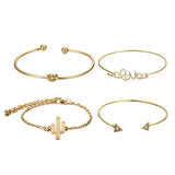 Gold Cactus Letter Knot Bracelet Set