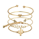 Gold Cactus Letter Knot Bracelet Set