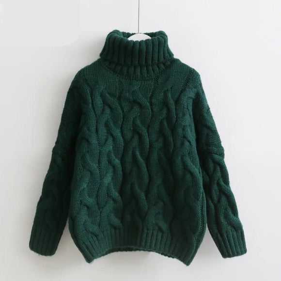 Chic Oversized Twist Turtleneck Sweater